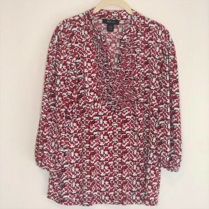 Style & Co Blouse Red White Pintucked Front